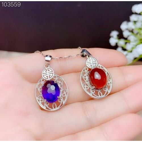 Classic purple amethyst /red ruby gemstone pendant for necklace for women jewelry round natural gem real 925 silver gift