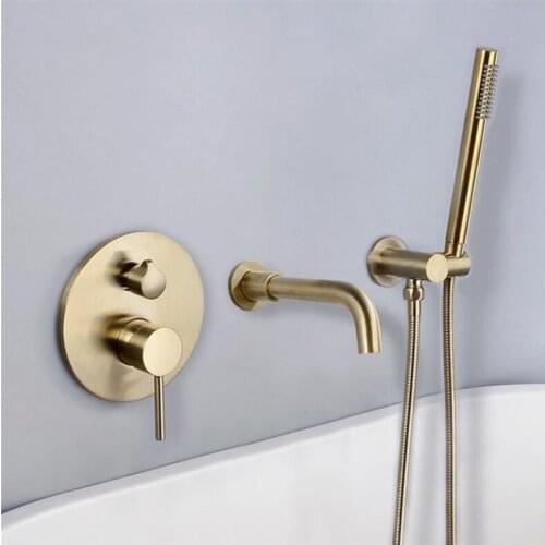 Brass Wall Mounted Bathroom Bathtub Faucet Set Shower head Head +Mixer Taps Hand Shower Brush gold black Bathroom Faucets
