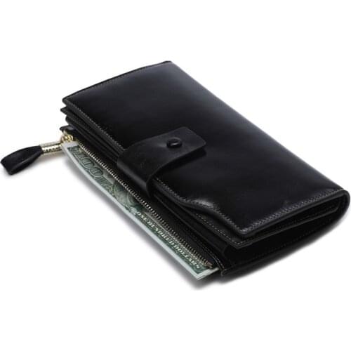 Fashion Genuine Leather Women Purses Female Leather Wallet Cell Phone Pocket Long Women Purse Hasp Lady Bags Card Holder