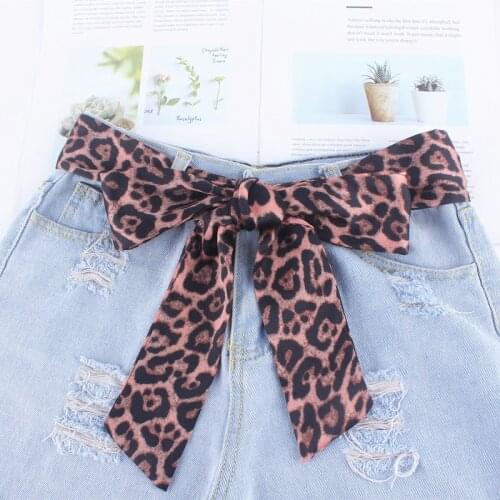 Fashion women wide waist fabric belts ladies skinny leopard silk scarf knot rope for dresses ceinture femme
