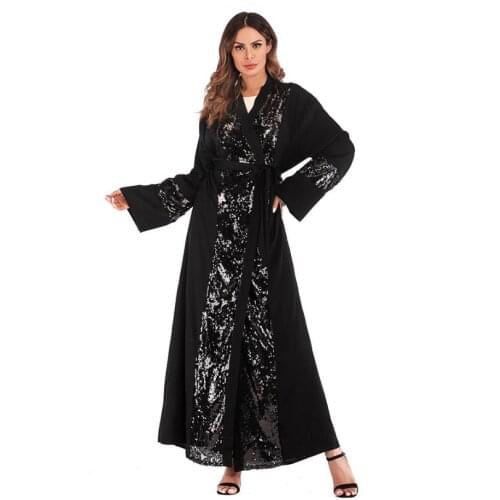 Muslim adult sequins beading abaya Arab Fashion Turkey Middle East islamic Dresses Musical Robe Ramadan clothing wq676 dropship