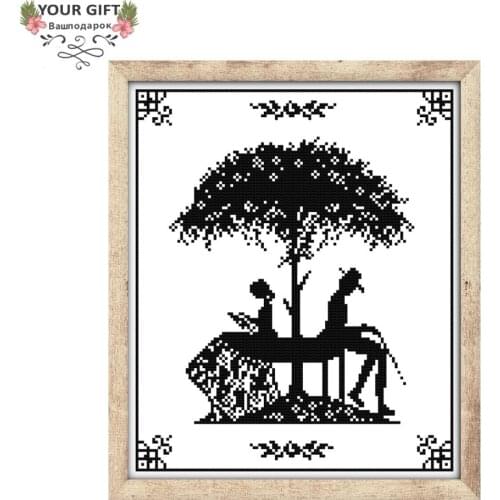 Joy Sunday RA144 Home Decor Black And White Characters Needlework Needlepoint Embroidery DIY Cross Stitch kits