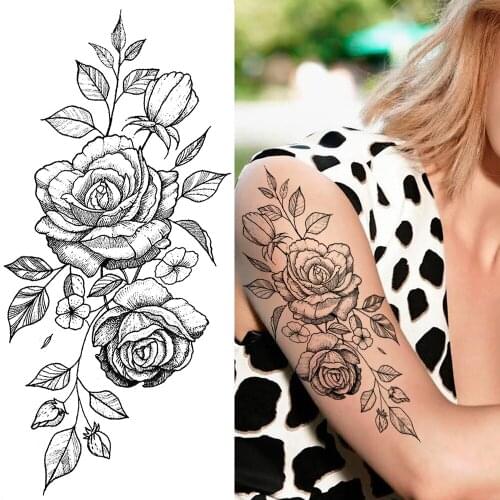Peach Rose Flower Temporary Tattoos illustration Sticker For Women Girls Water Transfer Fake Tattoo Body Arm Painting Sticker
