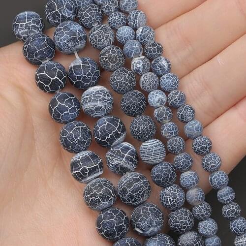 Natural Stone Onyx Beads Frost Dark Blue Cracked Dream Fire Dragon Veins Agates Beads For Jewelry Making DIY Bracelet 6/8/10mm