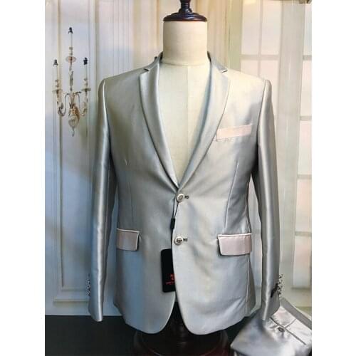 2021 Latest Silver Mans Suits For Wedding Prom Dresses Wedding Suits Party Suit Dinner Suit Groom Wear 2Piece(Jacket+Pants