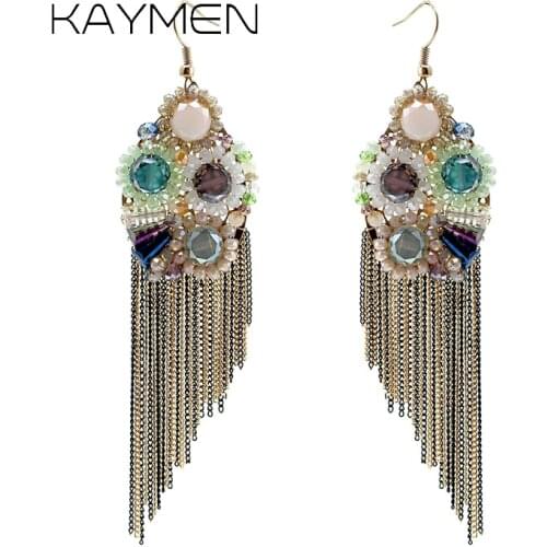 New Women Bohemia Crystal Tassels Hook Earrings Luxury Knitting Fashion Statement Beads Drop Dangle Earrings Girls Bijoux 3300