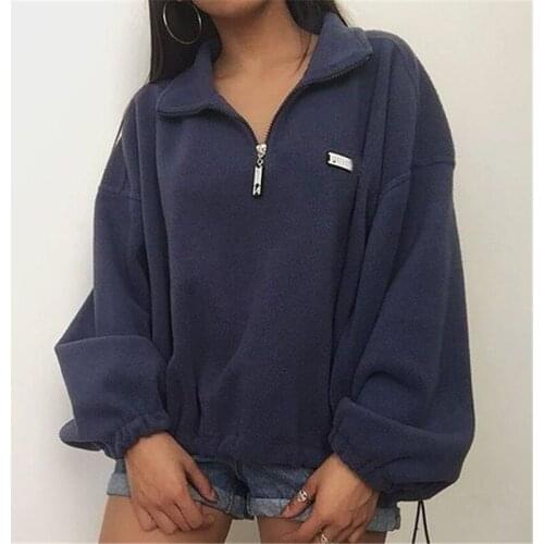 2020 Autumn And Winter New Style Solid Color Elegant Street Zipper Pullover Sweatshirt For Women Casual Em