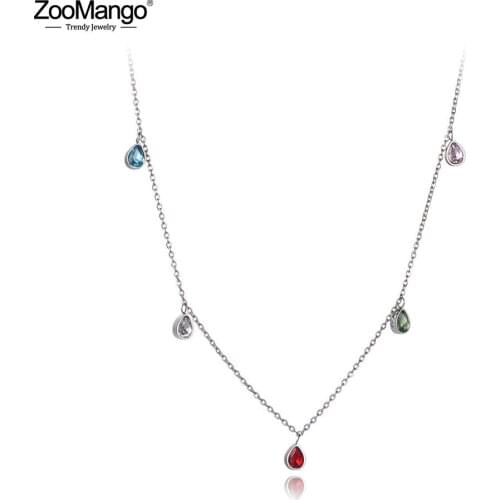 ZooMango New Bohemia Titanium Stainless Steel Colorful CZ Crystal Charm Choker Necklace Beach Pendant Necklace For Women ZN19181