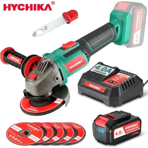 HYCHIKA 20V Cordless Angle Grinder Circular Saw 4.0Ah Battery Manual Grinder with 4 Grinding Wheel Cutting Blade Grinder Tool