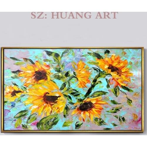 Sunflower, knife modern minimalist impressionist oil painting flowers, sitting room hangs a picture, decorate r hall bedroom