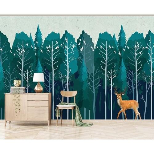 Custom wallpaper Milu deer green forest background wall
