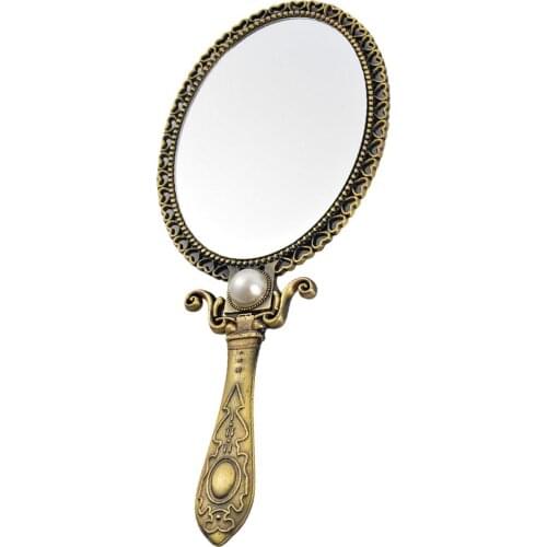 Portable Mirror Retro Beauty Mirror Handheld Folding Antique Mirror for Makeup