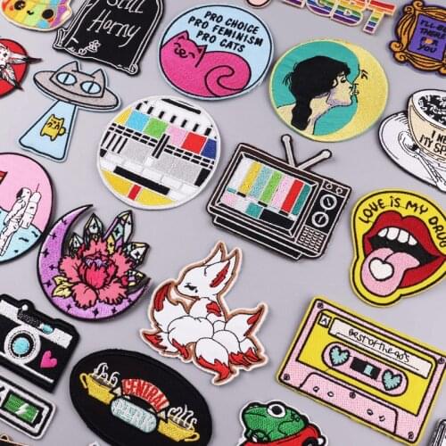 Pulaqi Anime Embroideried Patch DIY Iron On Patches On Clothes Cute Animals Patch TV Sticker Embroidery Patches For Clothing