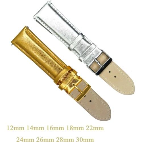 12mm 14mm 16mm 18mm 20mm 22mm 24mm 26mm 28mm 30mm Watchband Genuine Leather Watch Strap Gold Fashion Silver Watch Bnad Belt Hour