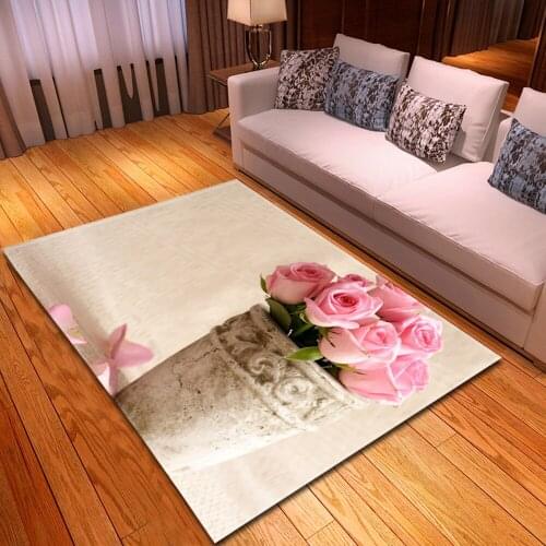 Romantic Valentines Day Large Rugs Pink Rose Flowers 3D Printing Carpet Soft Flannel Home Decor Carpets For Living Room Bedroom