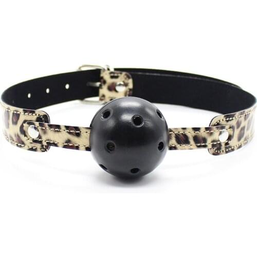 Mouth Plug gag Black Hollow Hard Ball Leopard Pattern Bright Leather Buckle Sex Products Mouth Plug Flirting