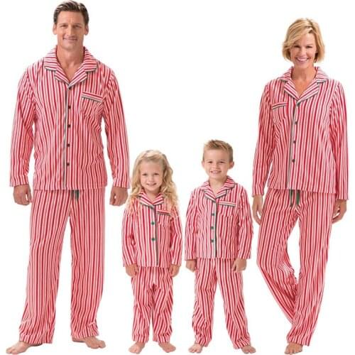 2PCS Christmas Family Matching Outfits Sets Father Mother Daughter Son Clothes Xmas Striped Top + Long Pants Pajamas Party Wear