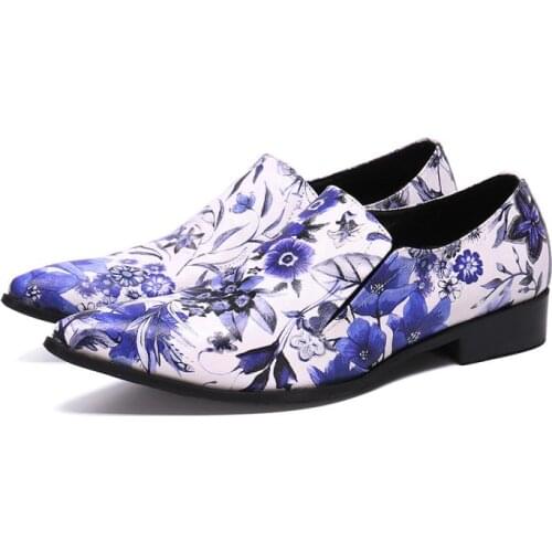 Spring Summer Print Leather Men Shoes Casual Fashion Loafers Pointed Toe Slip-On Leisure Party Shoes Mens Career Work Show Shoes