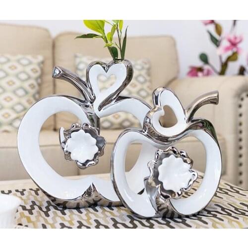 Modern Lucky Ceramic Apple Figurines Crafts Decoration Fengshui Home Livingroom Table Ornaments Office Desk Accessories Mascots