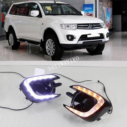 1 Set LED For Mitsubishi Pajero Sport 2013 2014 2015 DRL Daytime Running Light Daylight With Yellow Turn Signal