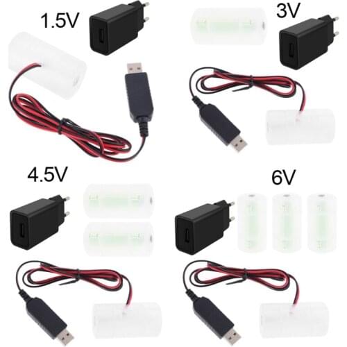 EU Plug USB Battery Power Supply Adapter Can Replace 1 to 4pcs 1.5V 3V 4.5V 6V D Size LR20 Battery Eliminator 1m Cable