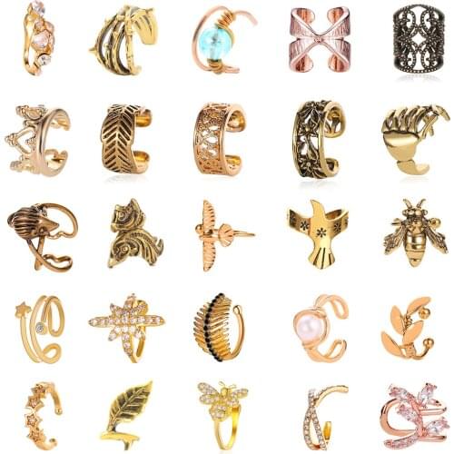 Vintage Ear Clip Earrings Korean Crystal Clip Earrings For Women Gold Silver Color Earing Without Hole Jewelry Fake Earring S195