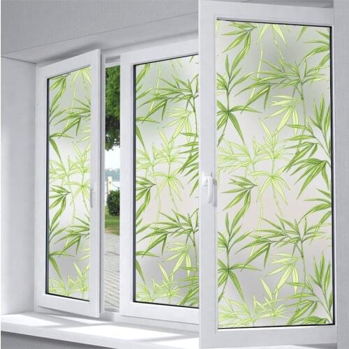 Green garden bamboo leaves frosted electrostatic window film living room bedroom bathroom balcony sliding privacy sunscreen film