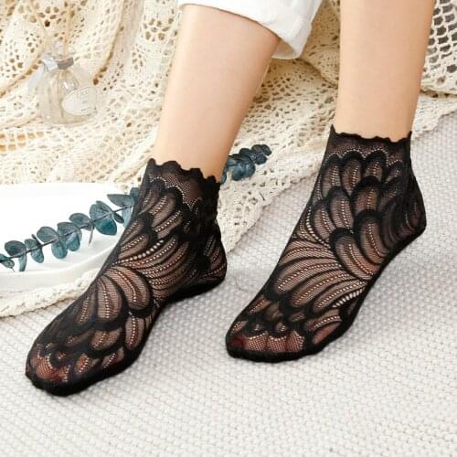 Japanese WomenS Short Tube Boat Socks Cute Solid Color Cotton Bottom Breathable In Non-slip Mesh Lace Female Low Cut Socks