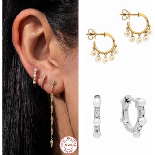 Woman Solid 925 Sterling Silver Pearl Hanging Hoop Earrings For Party Engagement Gift Long Pendientes Fine Jewelry Accessories