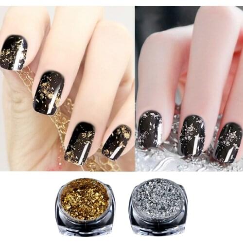 Gold Silver Glitter Nail Foil Sticker Gel Adhesive Glue Image Transfer Paillette Flake Full Cover Laser Mirror Powder