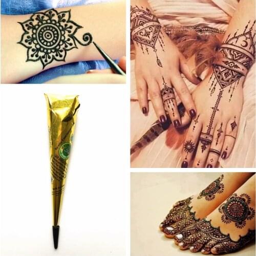 1PC Black Mehndi Henna Tattoo Paste Indian Waterproof Henna Tattoo Cones Black Ink Color DIY Body Art Cream For Stencil Paint