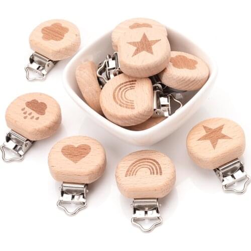 1Pcs Safe Beech Wooden Clip Baby Pacifier Holder Infant Nipple Holder Dummy Clip Beads Soother Teether Feeding Care Accesories