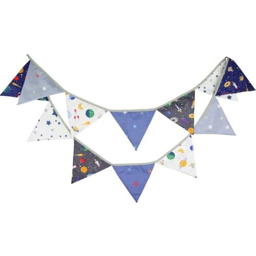 3.2m 12 Flags Space Universe Rocket Cotton Banner Pennant Garland Childrens Day Kids Baby Birthday Bunting Wedding Party Decor