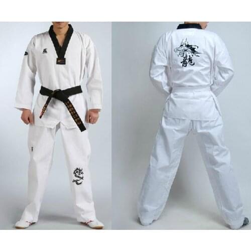 Taekwondo clothing clothes embroidery dragon suits uniforms for adult white