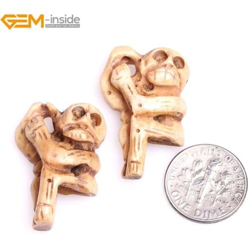 Gem-inside 18x32mm Large Cream White Animal Monkey Carved Bone Cabochon Beads For Halloween Jewelry Making DIY Pendant 2pcs