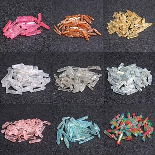 10pcs Multi Color Natural Quartz Crystal Stick Beads Top Drilled Raw Crystal Gems Loose Spike Point Beads for DIY Jewelry Making