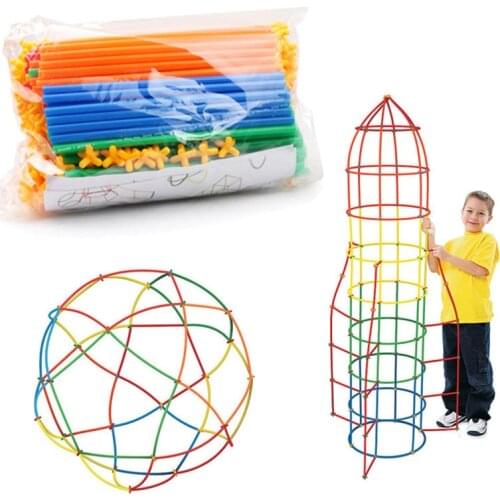 DIY Colorful Straw Building Blocks Tunnel Inserted Construction Assembling Blocks Bricks Educational Toys For Children Kids Gift