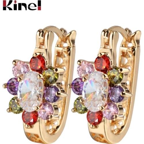 Kinel Luxury Zircon Earrings For Women Vintage Jewelry Crystal Flower Fashion Dubai Gold Party Earrings Christmas Gifts 2017 New
