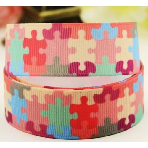 22mm 25mm 38mm 75mm Picture puzzle pattern printed Grosgrain Ribbon party decoration 10 Yards X-04250