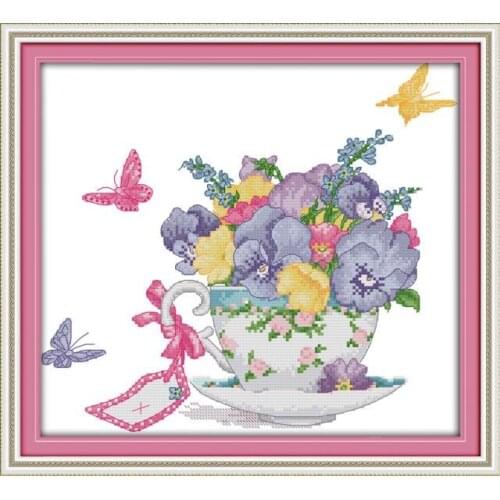 Joy Sunday Butterfly Orchid In The Cup Cross Stitch Kits Needle Crafts 11CT 14CT Printed DIY Handmade Needle Work Home Decor