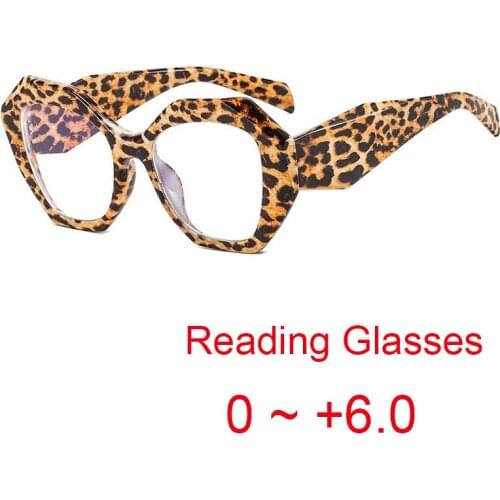Polygon Leopard Reading Glasses Women Anti Radiation Blue Light Blocking Lens Readers Eyeglasses For Sight 0 to +6.0 Presbyopia