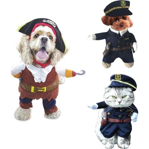 Cats Cosplay Clothes Pets Costume Policeman Caribbean Corsair Style Halloween Clothes Dogs Cool Christams Birthdays Pets Costume