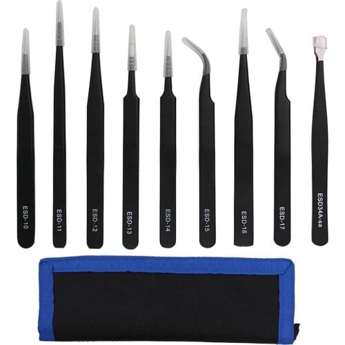 Original ESD Stainless Steel Tweezers Kit Precision Anti-static Maintenance Tools for Electronics Jewelry Phone Repairing