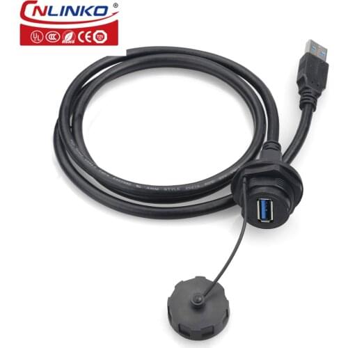 CNLINKO YU series USB3.0 panel mount data Type A IP67 waterproof quick male plug female socket usb connector with 1m cable wire