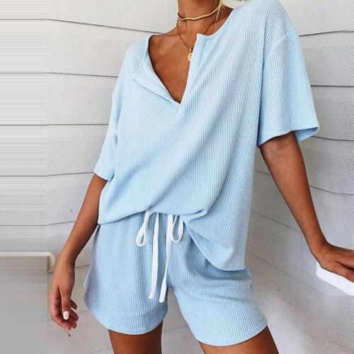 Rib Two-Piece Lounge Pajamas Set Women Rib Two-Piece Lounge Set Loungewear Women Homewear