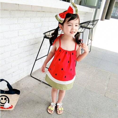 Princess Dresses 2021 Stitching Watermelon Print Korean Version Of The New Girl Princess Dress Children Clothing Children Dress