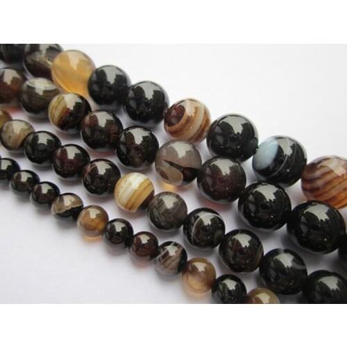 Striped Coffee Agate Bracelet Necklace DIY Hand Bead Material Bulk Bead Semi-finished Accessory Material