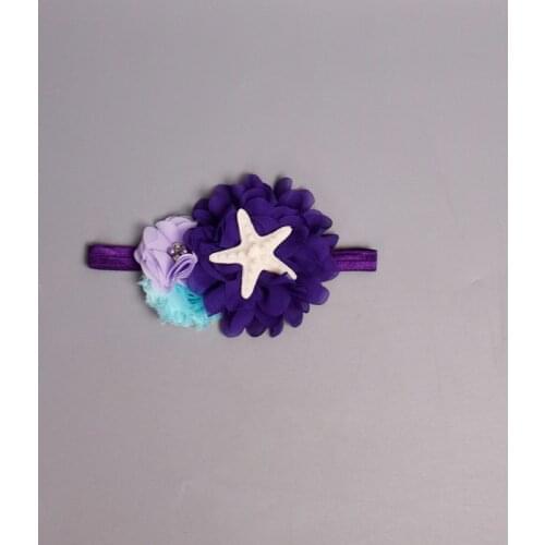 New Mermaid Birthday Party Starfish Hairband Baby Purple Flower Headband Unique Handmade Hair Accessories Elastic Hairband