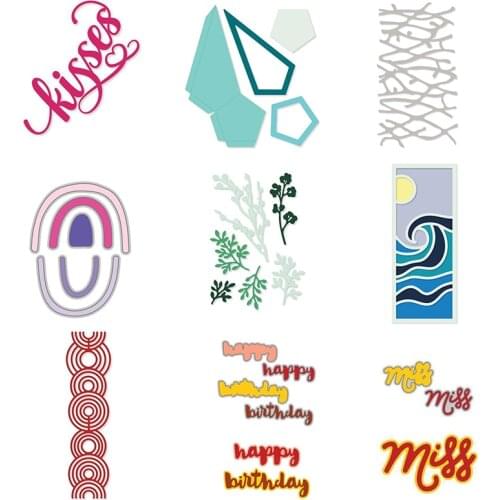 Cutting Dies Words Kisses Miss Happy Flowers Round Triangle Frame Waves For DIY Scrapbooking Embossing Paper Cards Dies 2021 New