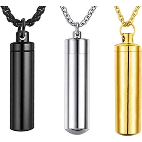 Dropship 3 Colors Cylinder Cremation Urn Necklace for Ashes Memorial Keepsake Pendant Engrave Stainless Steel Keepsake Jewelry